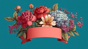 多彩花卉配粉色飘带装饰