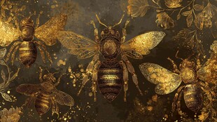 金色蜜蜂与花卉梦幻图景