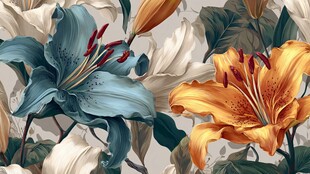 多彩百合花植物图案插画