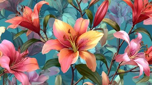 缤纷百合花绽放绚丽图景