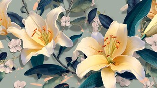 淡黄色百合花花卉插画