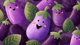 可爱笑脸茄子插画图案