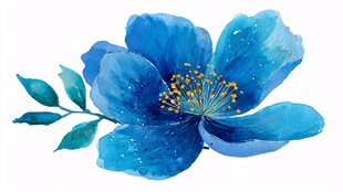 蓝色水彩花卉插画