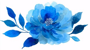 蓝色水彩花卉插画