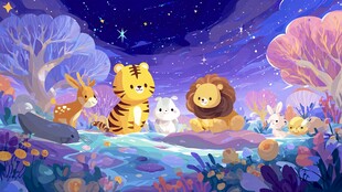 森林动物的梦幻夜之聚会