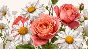 娇艳玫瑰与雏菊花卉组合