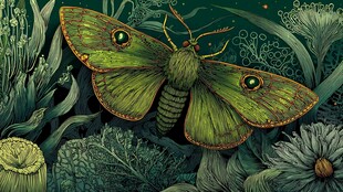 绿色飞蛾栖息繁茂植物间