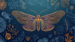 金色飞蛾与梦幻植物背景