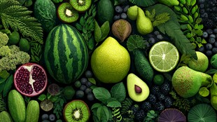 多彩绿系水果与绿植集合