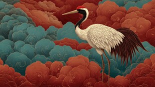 丹顶鹤立于云海间