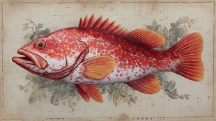 复古风红鱼手绘插画