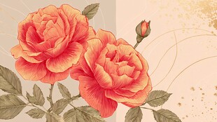 复古风双朵盛开娇艳玫瑰