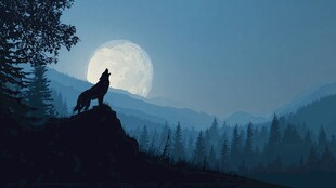 月夜孤狼仰天长啸