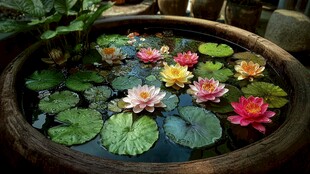 缸中睡莲绽放的静谧之美