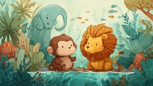 丛林中动物的温馨时刻