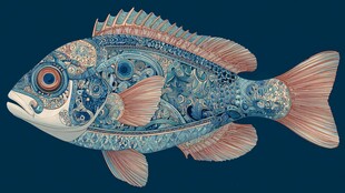 华丽花纹装饰鱼插画