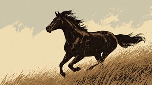 旷野中奔腾的矫健黑马