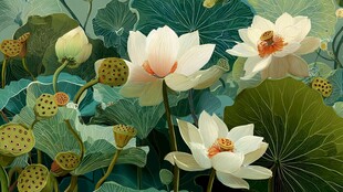 夏日荷塘白荷绽放美景