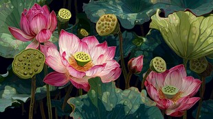 夏日盛开的娇艳荷花