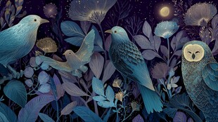 夜之森中的飞鸟与猫头鹰