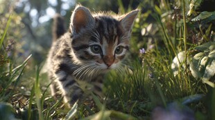 草丛中的可爱小狸花猫