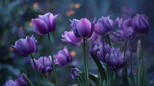 梦幻紫色郁金香绽放