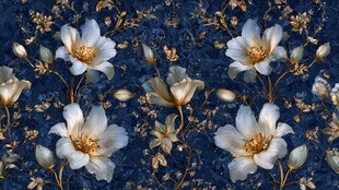 深蓝底白花精致花卉图案