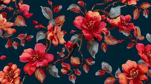 深蓝色底绚丽花卉图案