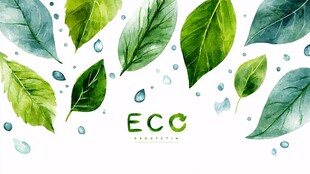 水彩绿叶生态背景图