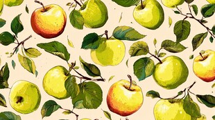 水彩风苹果枝叶无缝图案