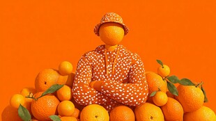 橙子堆中的波点人偶造型