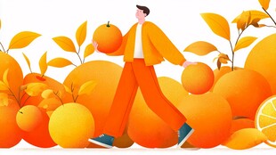 男子漫步于缤纷橙子世界