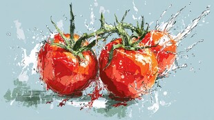 水彩风西红柿的灵动瞬间