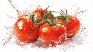 水彩画中鲜美的红番茄
