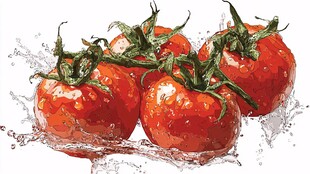 新鲜番茄水花四溅