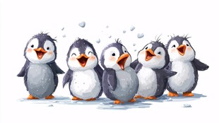 五只萌企鹅欢快歌唱