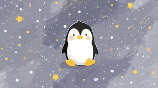 可爱小企鹅置身梦幻星空