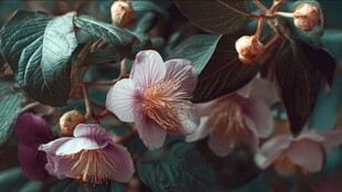 娇艳山茶花绽放于绿叶间