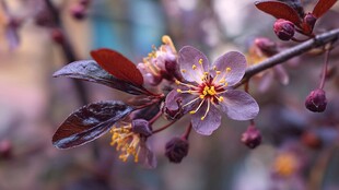 紫叶李花绽放枝头