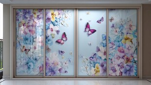 梦幻花卉蝴蝶玻璃移门