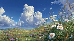 蓝天白云下的烂漫花海