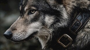 戴项圈的狼特写