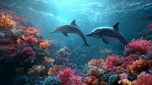 海豚畅游绚丽海底世界