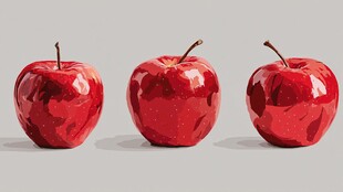 三个光泽红苹果静物图