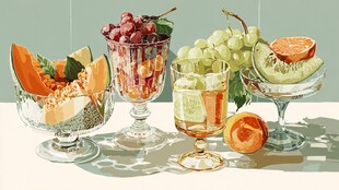 多彩鲜果杯静物艺术画