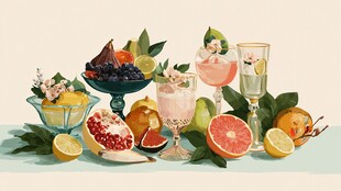缤纷水果与精致饮品组合