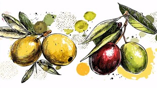 水彩绘橄榄 清新水果插画
