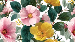 花卉图案 粉色与黄色花朵