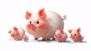 猪妈妈与小猪的温馨画面