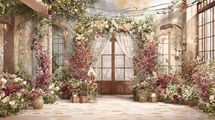 浪漫花卉装点的梦幻庭院